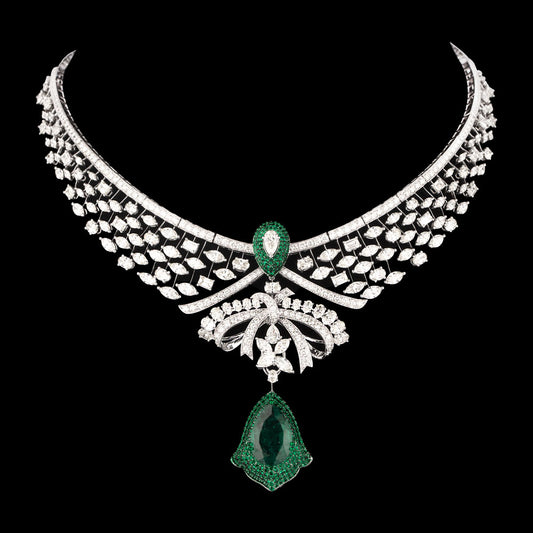 14K White Gold Diamond Necklace - 27.405ct VS-SI-IJ with Colour Stones