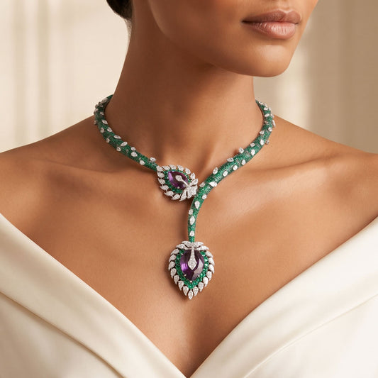 14K White Gold Diamond Necklace - 13.494ct VS-SI-FG with Colour Stones