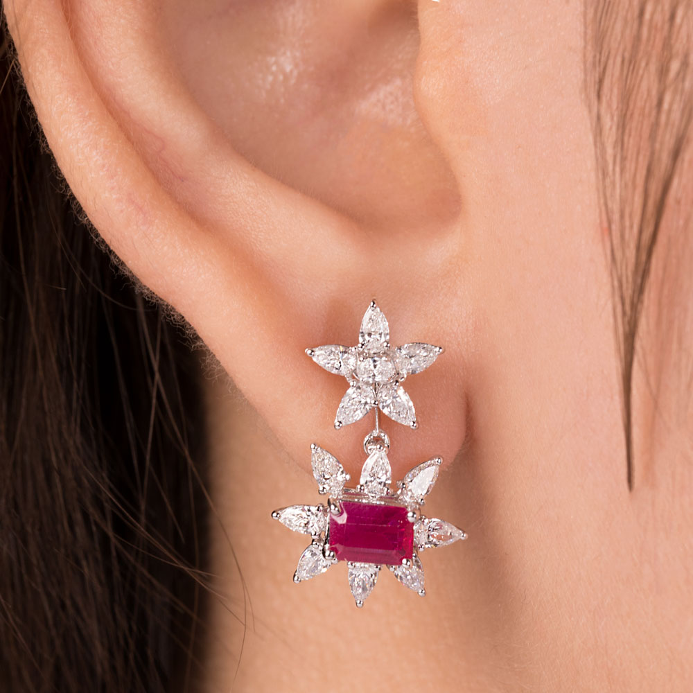 18K White Gold Diamond Jewellery - 1.34ct VVS-EF with Colour Stones