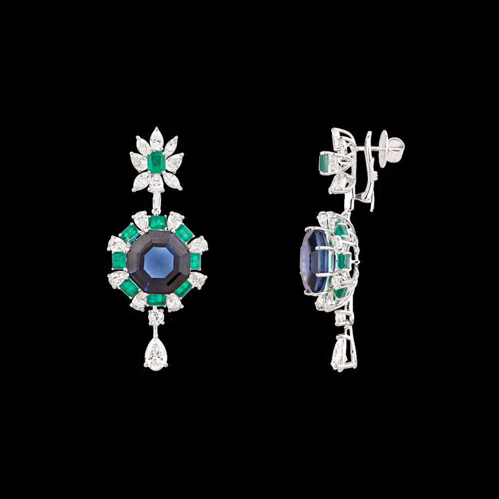 18K White Gold Diamond Jewellery - 7.47ct VVS-VS-IJ with Colour Stones