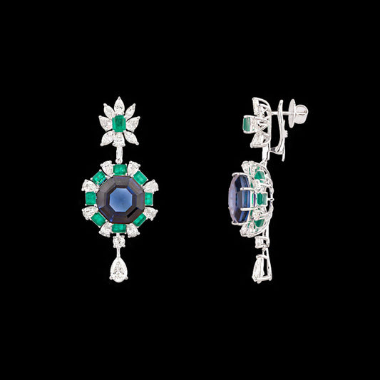18K White Gold Diamond Jewellery - 7.47ct VVS-VS-IJ with Colour Stones