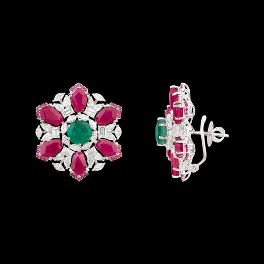 18K White Gold Diamond Jewellery - 6.33ct VVS-VS-IJ with Colour Stones