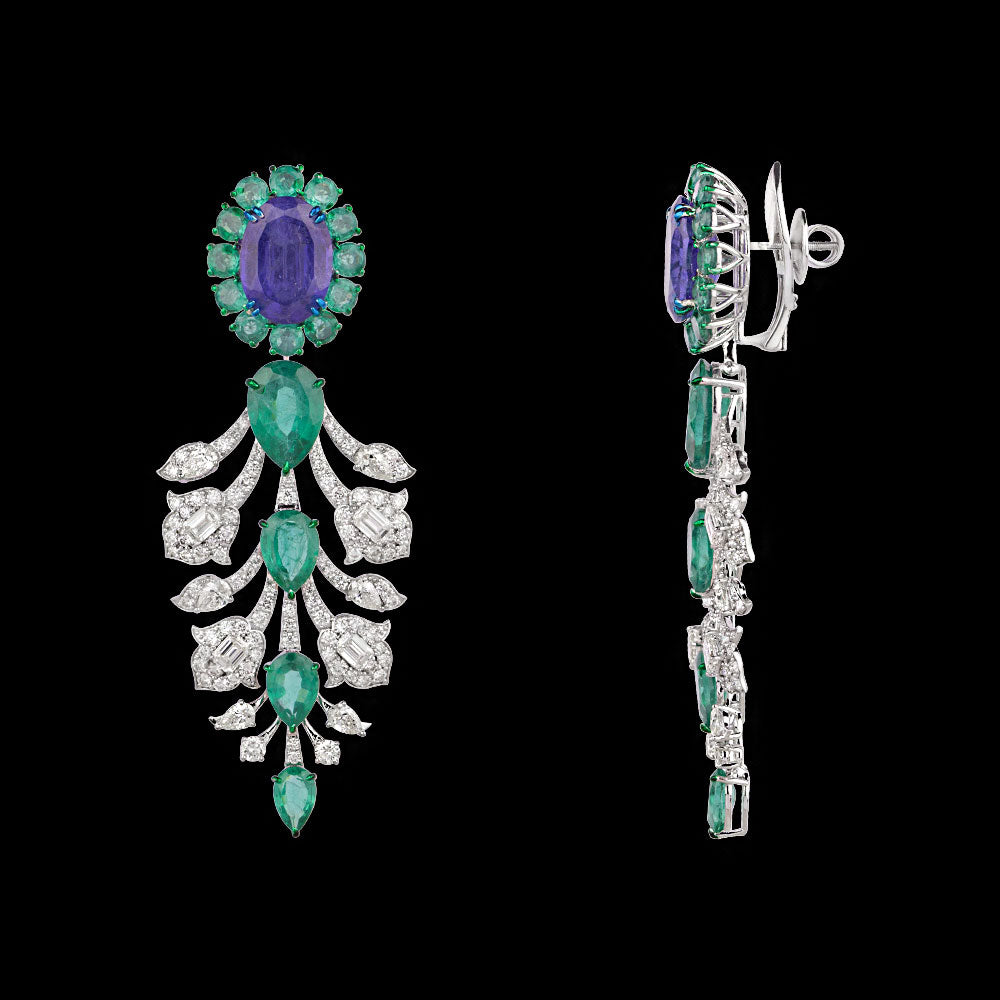 14K White Gold Diamond Jewellery - 9.07ct VVS-VS-IJ with Colour Stones