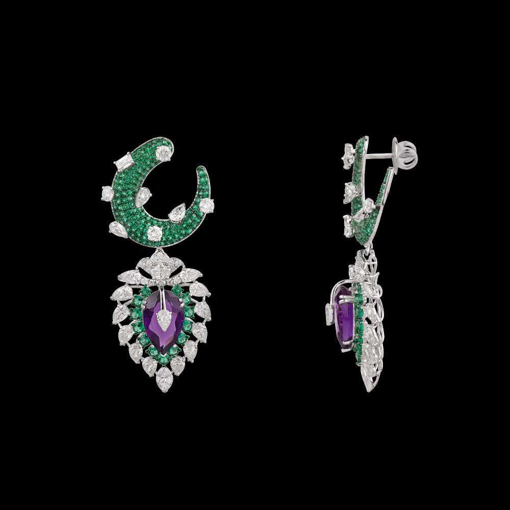 14K White Gold Diamond Necklace - 8.917ct VS-SI-FG with Colour Stones