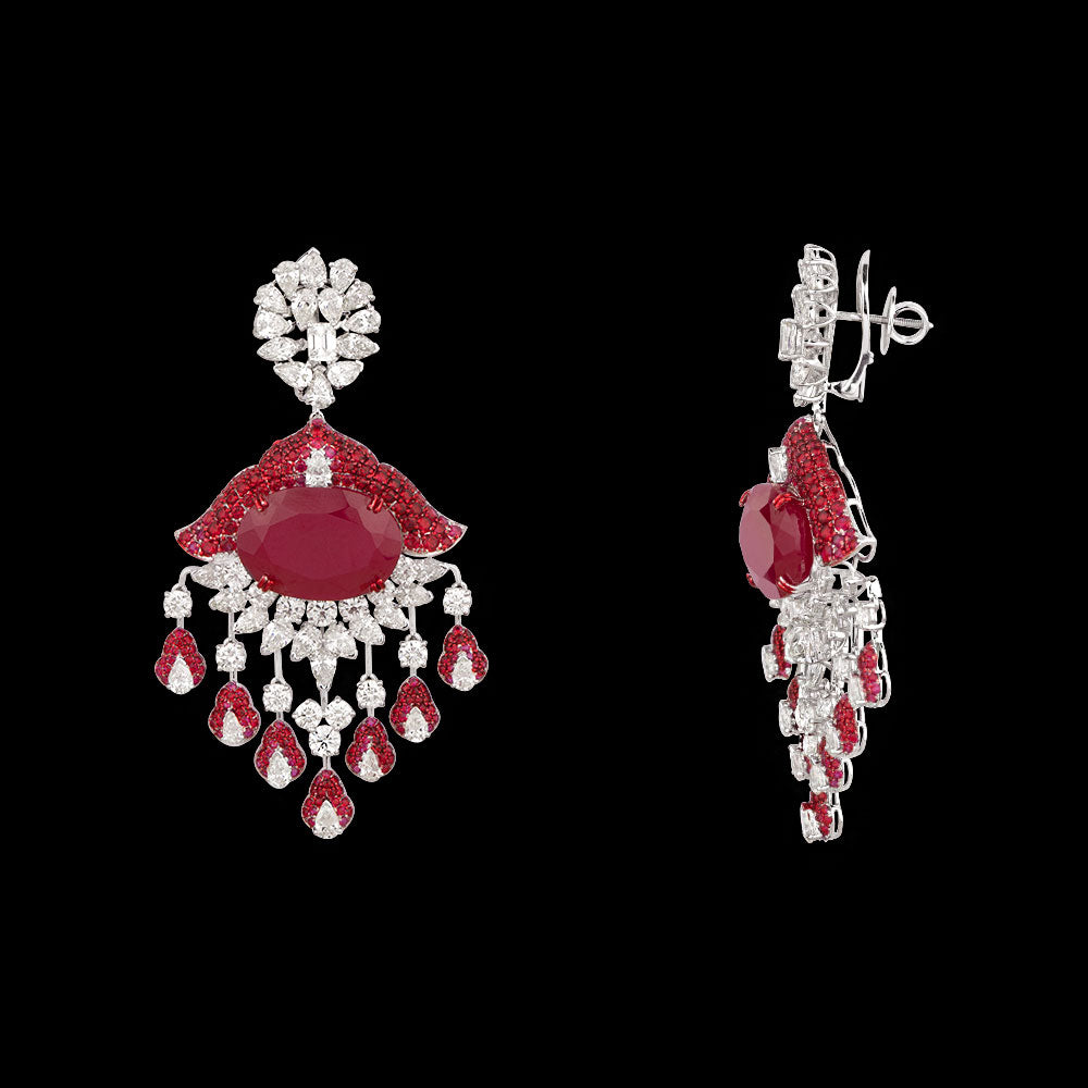 14K White Gold Diamond Earrings - 17.17ct VVS-VS-IJ with Colour Stones