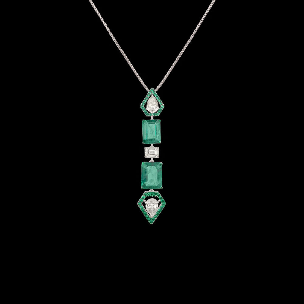 18K White Gold Diamond Pendant - 1.352ct VS-SI-HI with Colour Stones