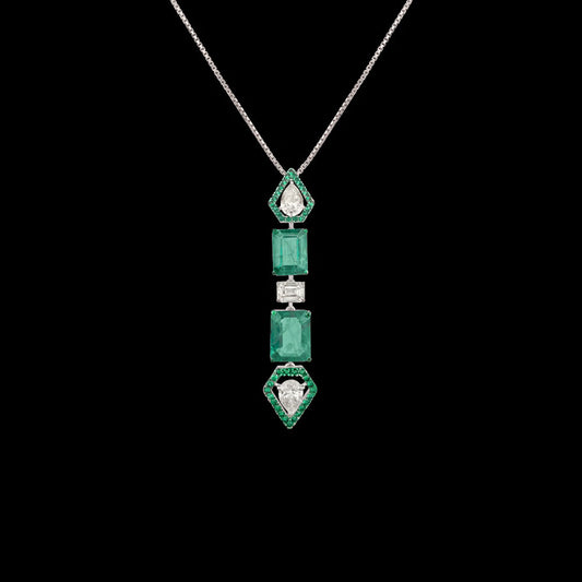 18K White Gold Diamond Pendant - 1.352ct VS-SI-HI with Colour Stones