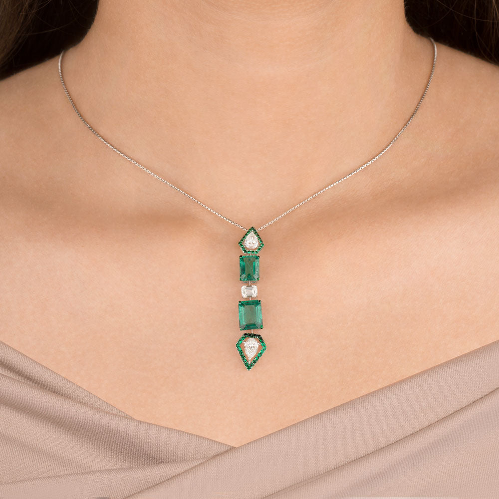 18K White Gold Diamond Pendant - 1.352ct VS-SI-HI with Colour Stones