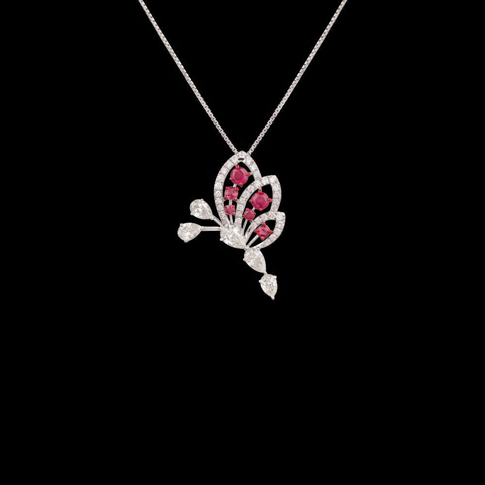 18K White Gold Diamond Pendant - 1.853ct VS-SI-HI with Colour Stones