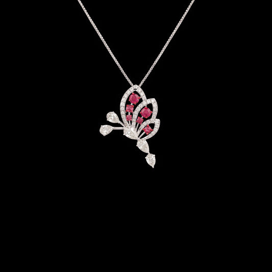 18K White Gold Diamond Pendant - 1.853ct VS-SI-HI with Colour Stones
