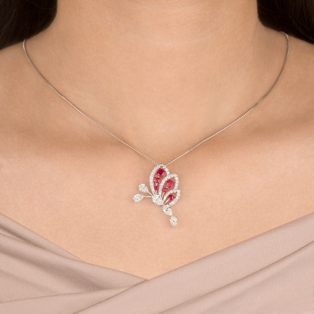 18K White Gold Diamond Pendant - 1.853ct VS-SI-HI with Colour Stones