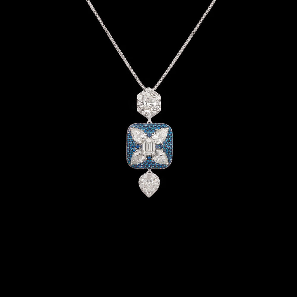 18K White Gold Diamond Pendant - 2.778ct VVS-VS-GH with Colour Stones