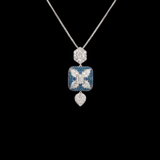 18K White Gold Diamond Pendant - 2.778ct VVS-VS-GH with Colour Stones