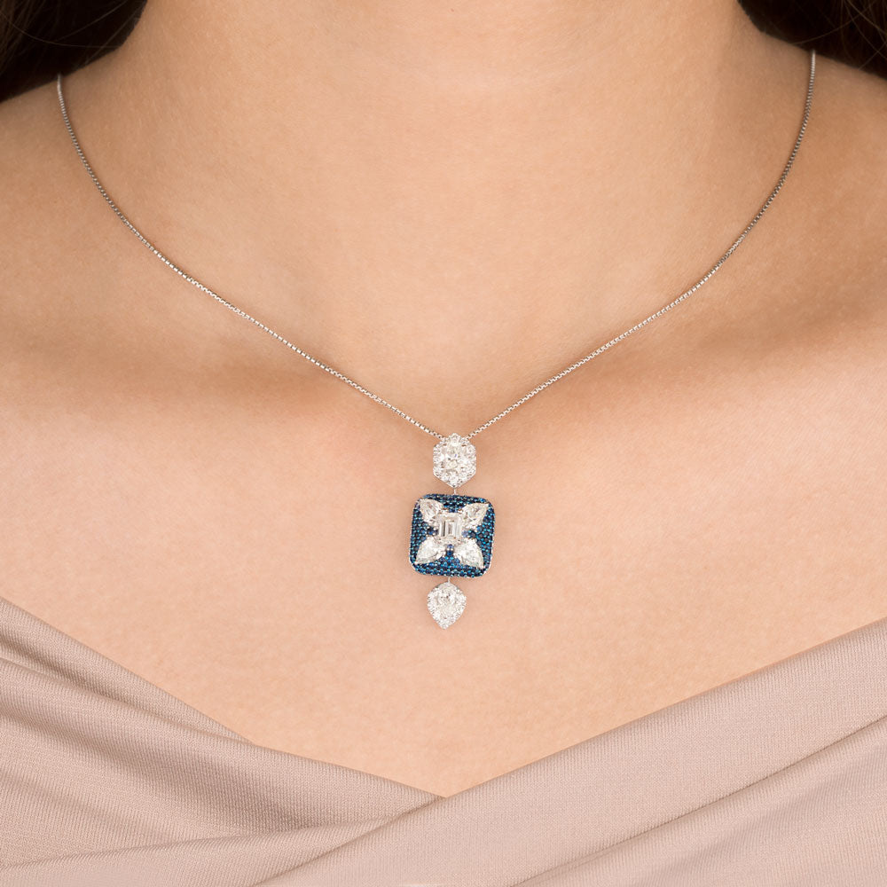 18K White Gold Diamond Pendant - 2.778ct VVS-VS-GH with Colour Stones