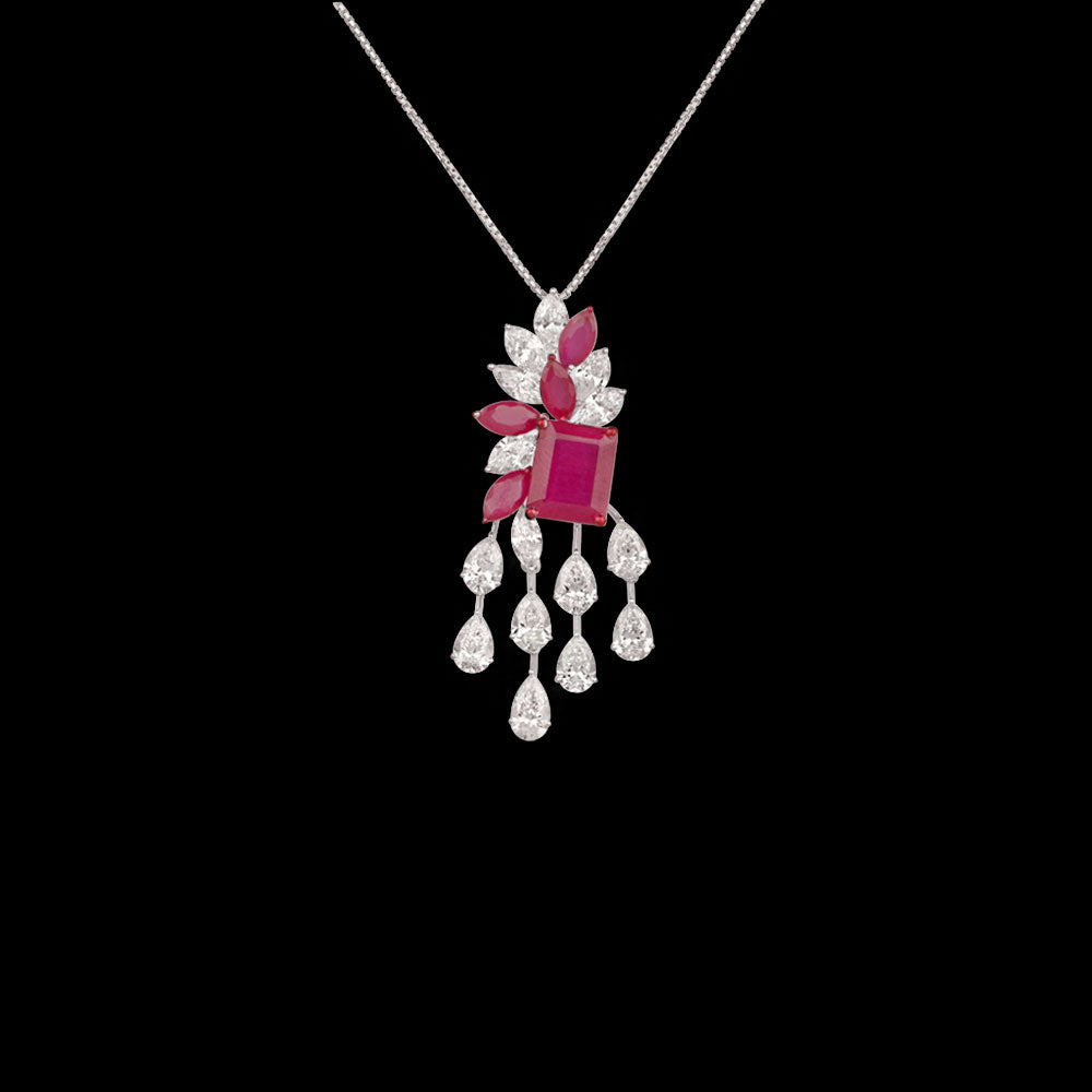 18K White Gold Diamond Pendant - 4.864ct VS-SI-HI with Colour Stones