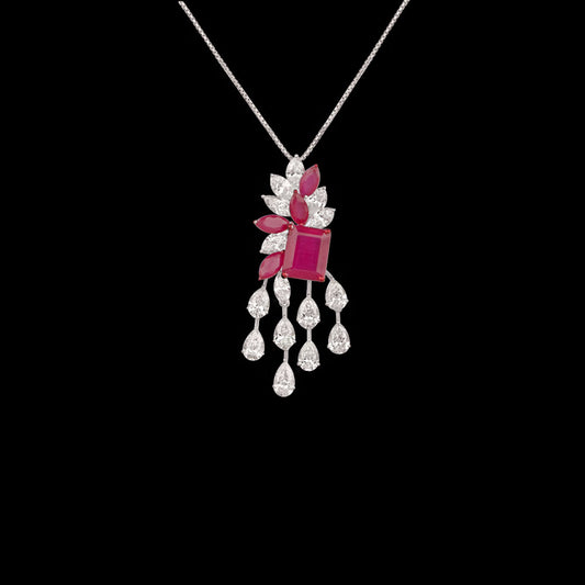 18K White Gold Diamond Pendant - 4.864ct VS-SI-HI with Colour Stones