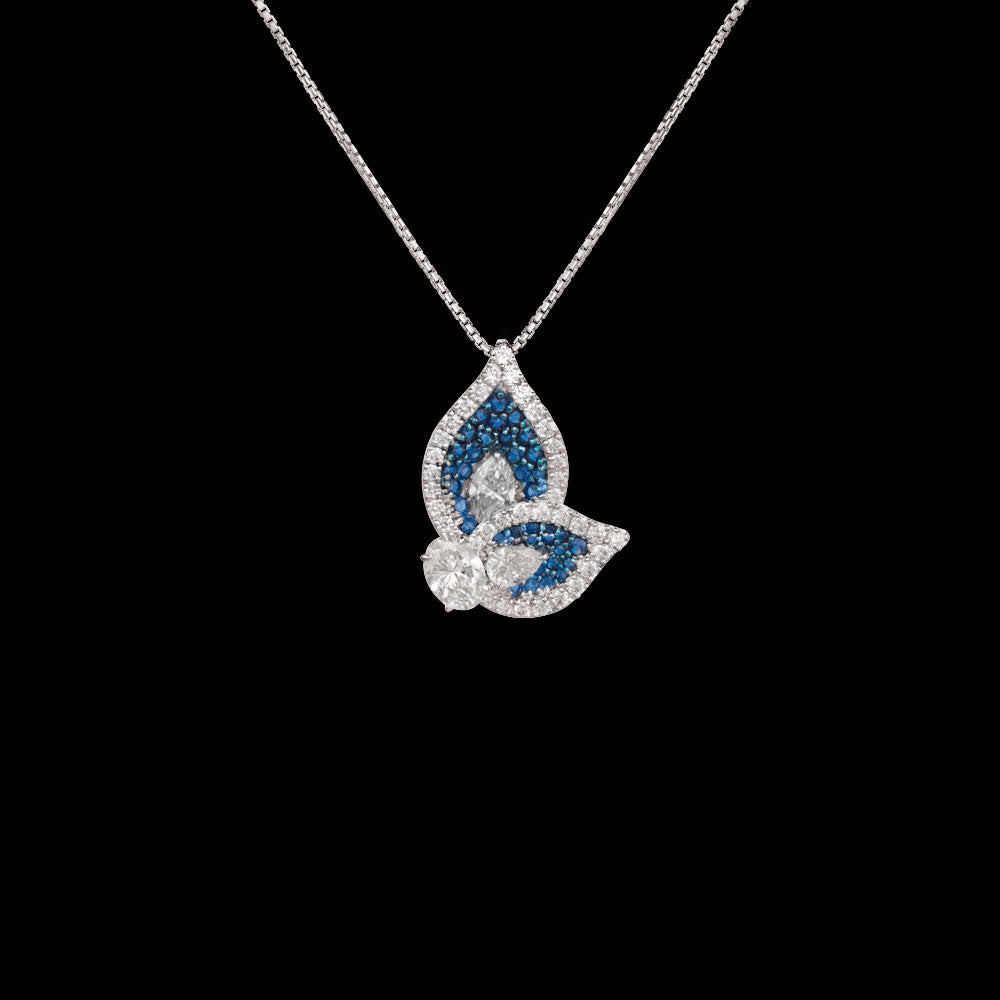 18K White Gold Diamond Pendant - 1.402ct VVS-VS-GH with Colour Stones