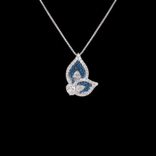 18K White Gold Diamond Pendant - 1.402ct VVS-VS-GH with Colour Stones