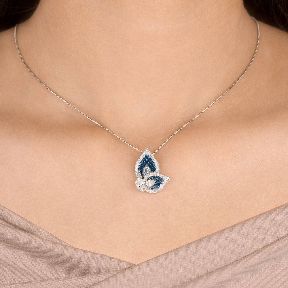 18K White Gold Diamond Pendant - 1.402ct VVS-VS-GH with Colour Stones