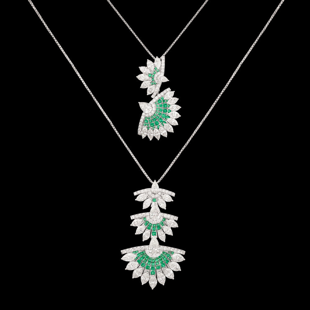 14K White Gold Diamond Pendant - 9.256ct VS-SI-HI with Colour Stones
