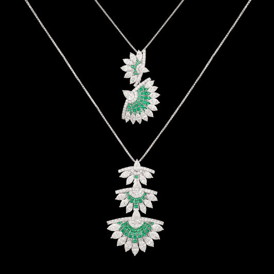 14K White Gold Diamond Pendant - 9.256ct VS-SI-HI with Colour Stones