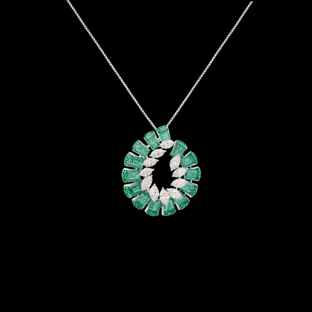 14K White Gold Diamond Pendant - 2.59ct VVS-VS-IJ with Colour Stones