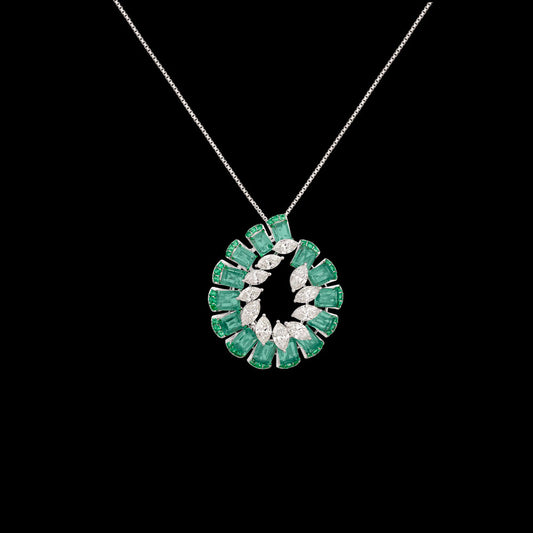 14K White Gold Diamond Pendant - 2.59ct VVS-VS-IJ with Colour Stones