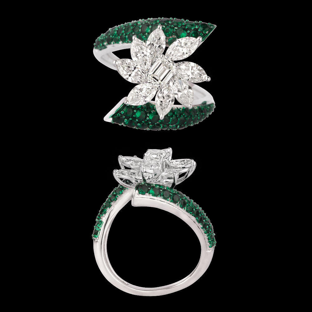 18K White Gold Diamond Ring - 1.973ct VVS-VS-HI with Colour Stones