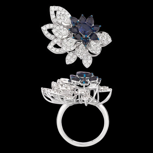 18K White Gold Diamond Ring - 1.844ct VVS-VS-HI with Colour Stones