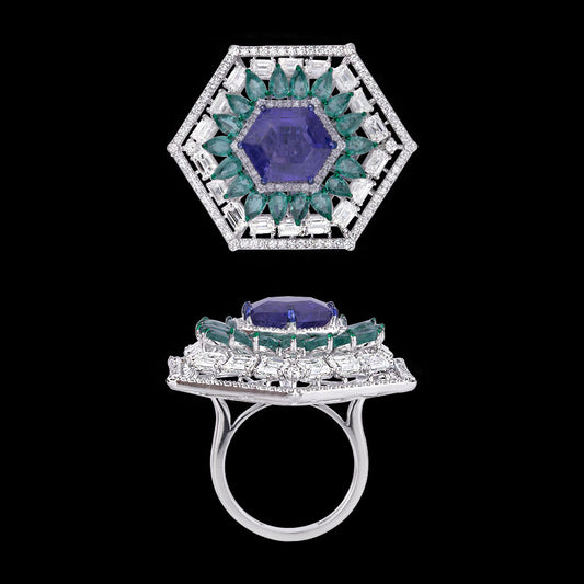 18K White Gold Diamond Ring - 4.952ct VVS-VS-EF with Colour Stones