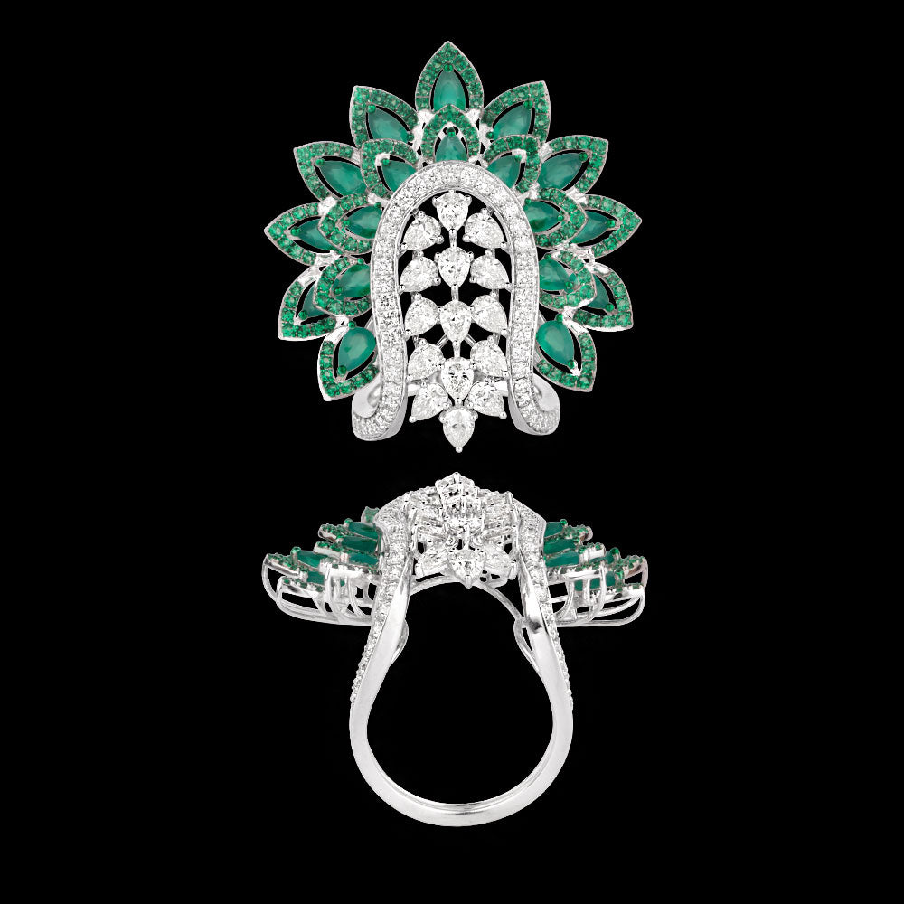 14K White Gold Diamond Ring - 2.816ct VVS-VS-IJ with Colour Stones