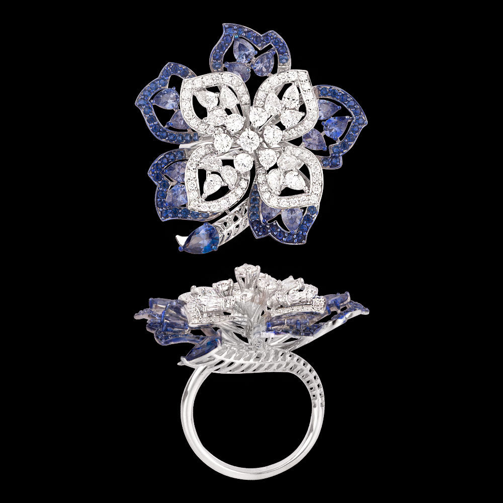 18K White Gold Diamond Ring - 1.92ct VVS-VS-EF with Colour Stones