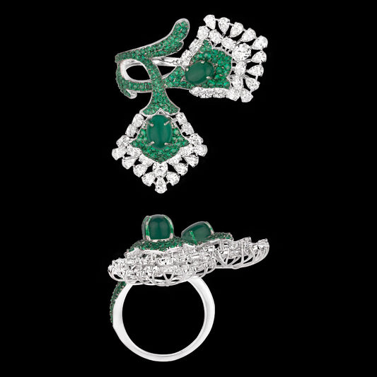 14K White Gold Diamond Ring - 3.57ct VVS-FG with Colour Stones
