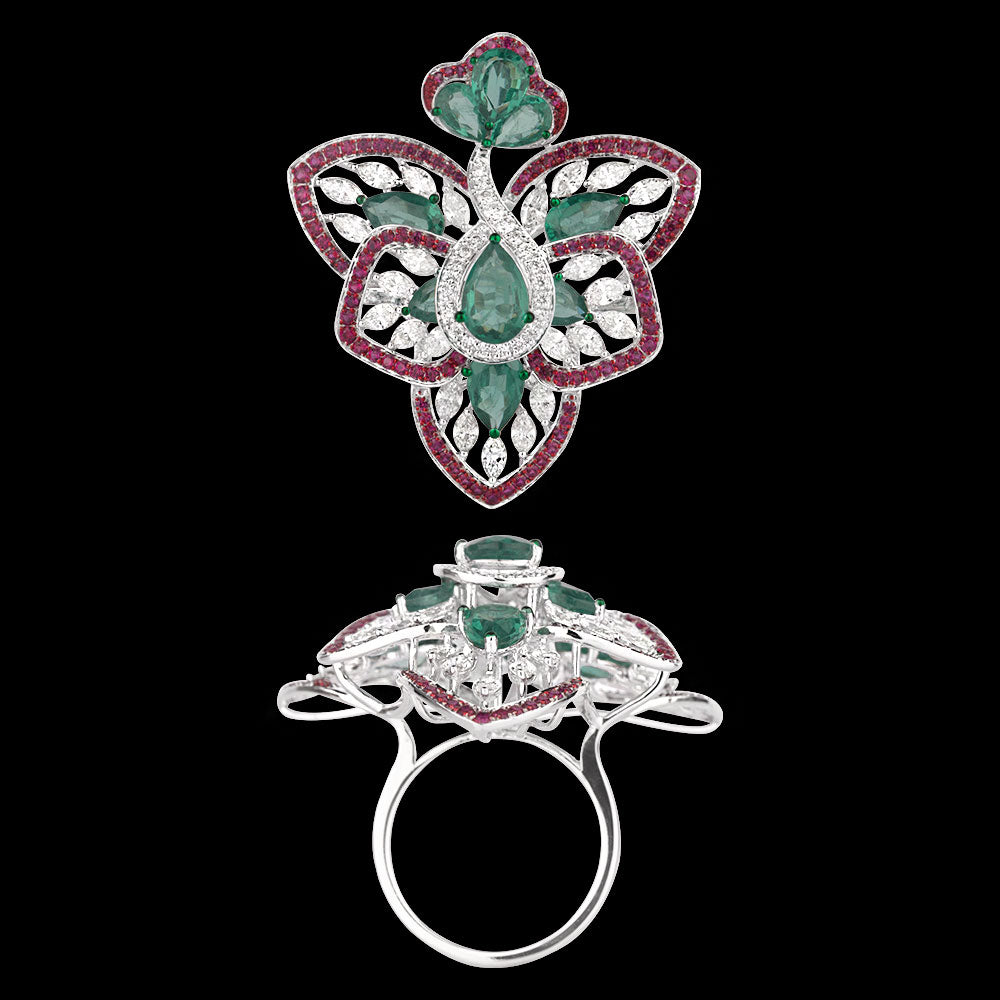 14K White Gold Diamond Ring - 2.17ct VS-SI-IJ with Colour Stones