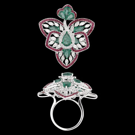 14K White Gold Diamond Ring - 2.17ct VS-SI-IJ with Colour Stones
