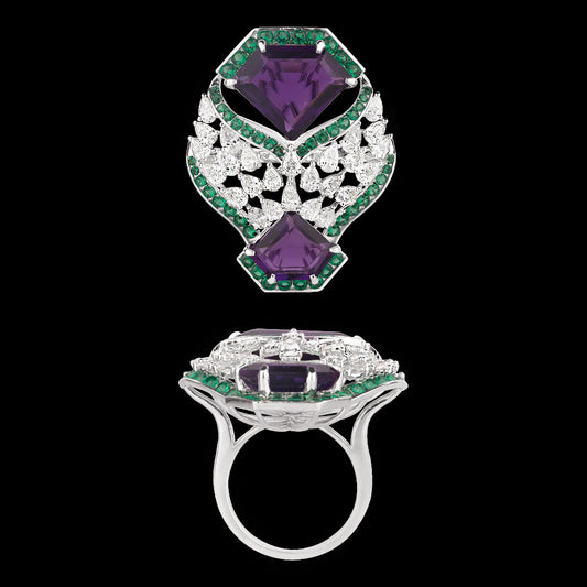 14K White Gold Diamond Ring - 2.529ct VS-SI-IJ with Colour Stones