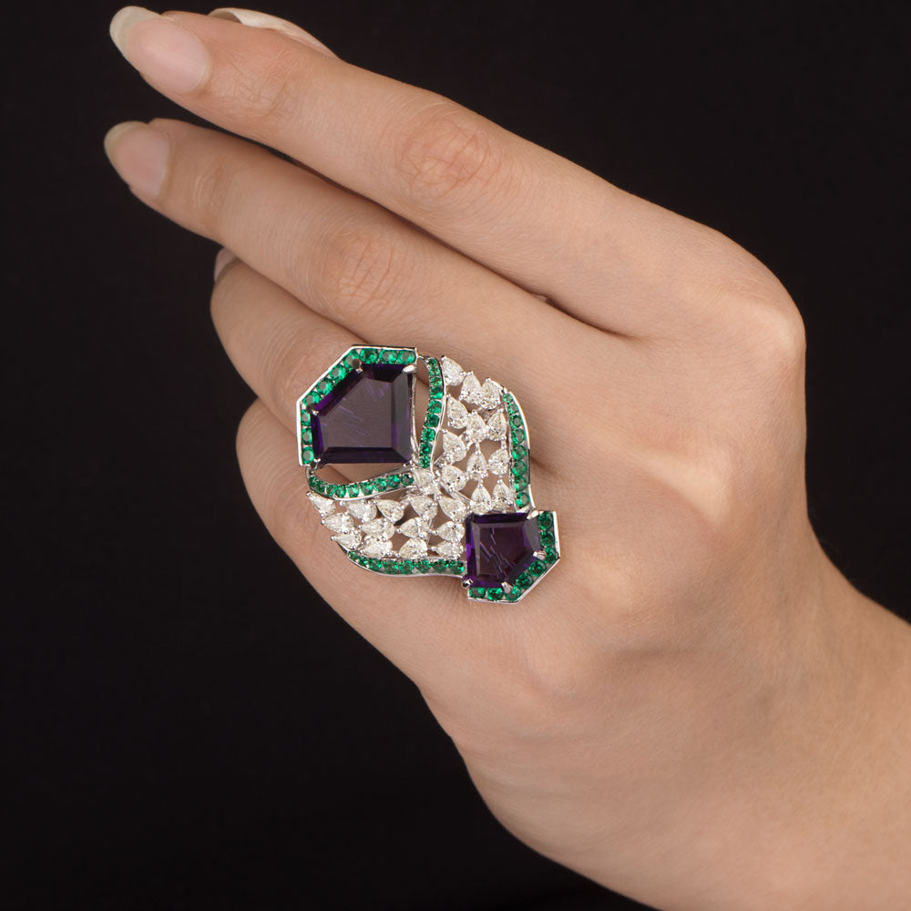 14K White Gold Diamond Ring - 2.529ct VS-SI-IJ with Colour Stones