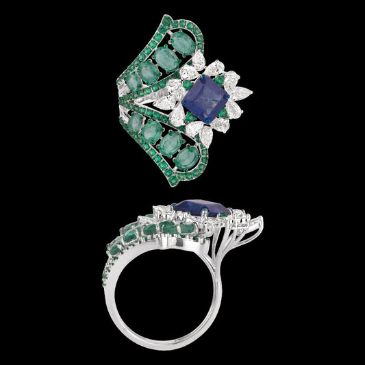 14K White Gold Diamond Ring - 1.798ct VS-SI-IJ with Colour Stones