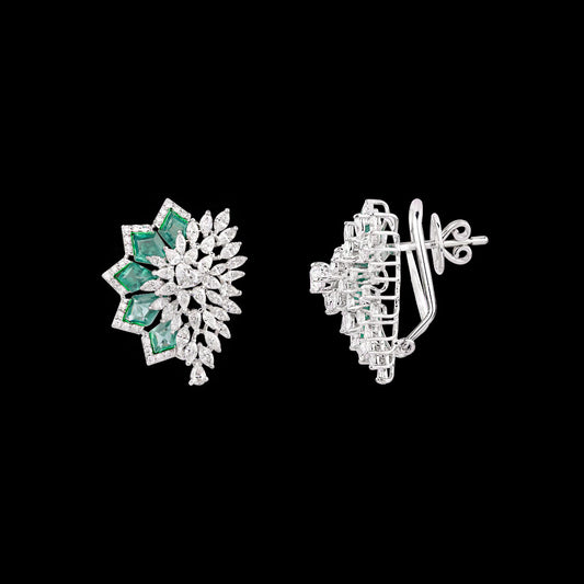 18K White Gold Diamond Earrings - 3.38ct VVS-VS-EF with Colour Stones
