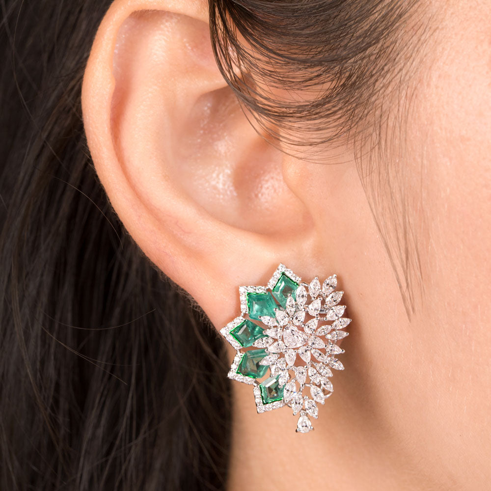 18K White Gold Diamond Earrings - 3.38ct VVS-VS-EF with Colour Stones