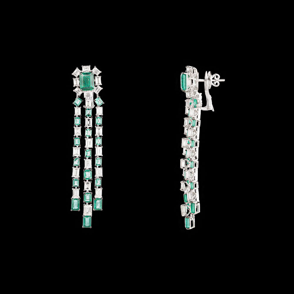 18K White Gold Diamond Earrings - 12.32ct VVS-VS-GH with Colour Stones