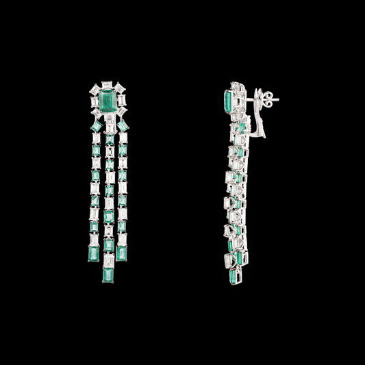 18K White Gold Diamond Earrings - 12.32ct VVS-VS-GH with Colour Stones