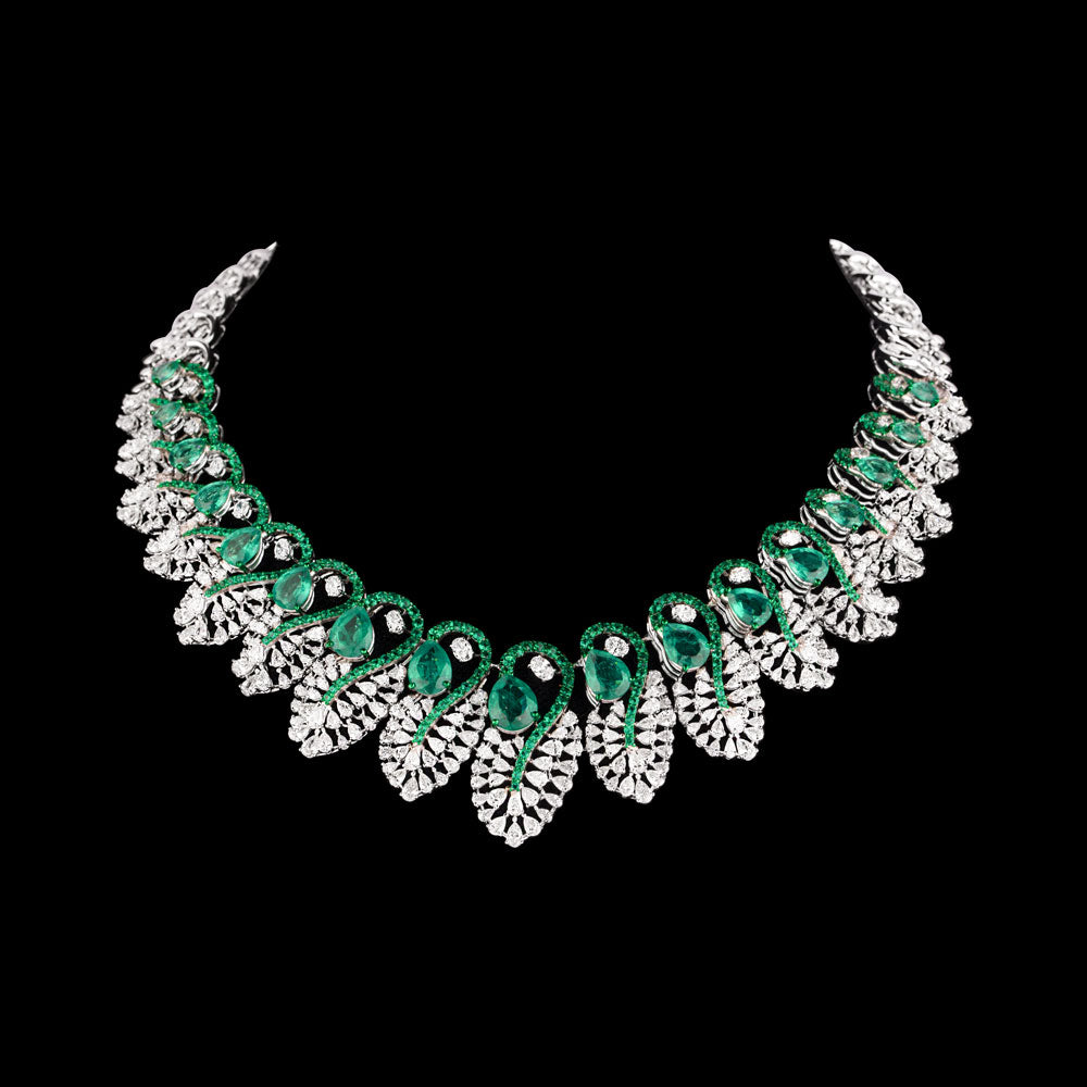 18K White Gold Diamond Necklace - 17.584ct VVS-VS-FG with Colour Stones