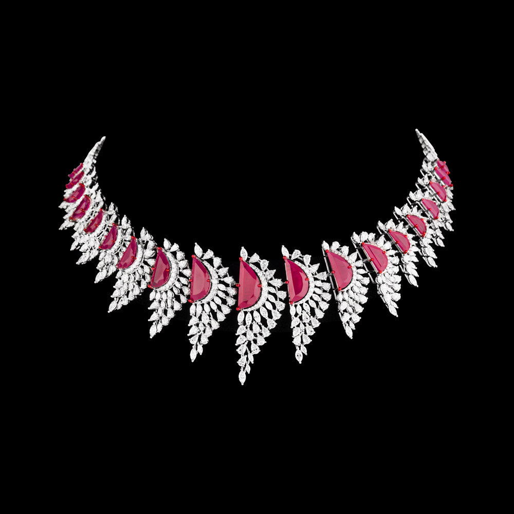 18K White Gold Diamond Necklace - 18.668ct VVS-FG with Colour Stones