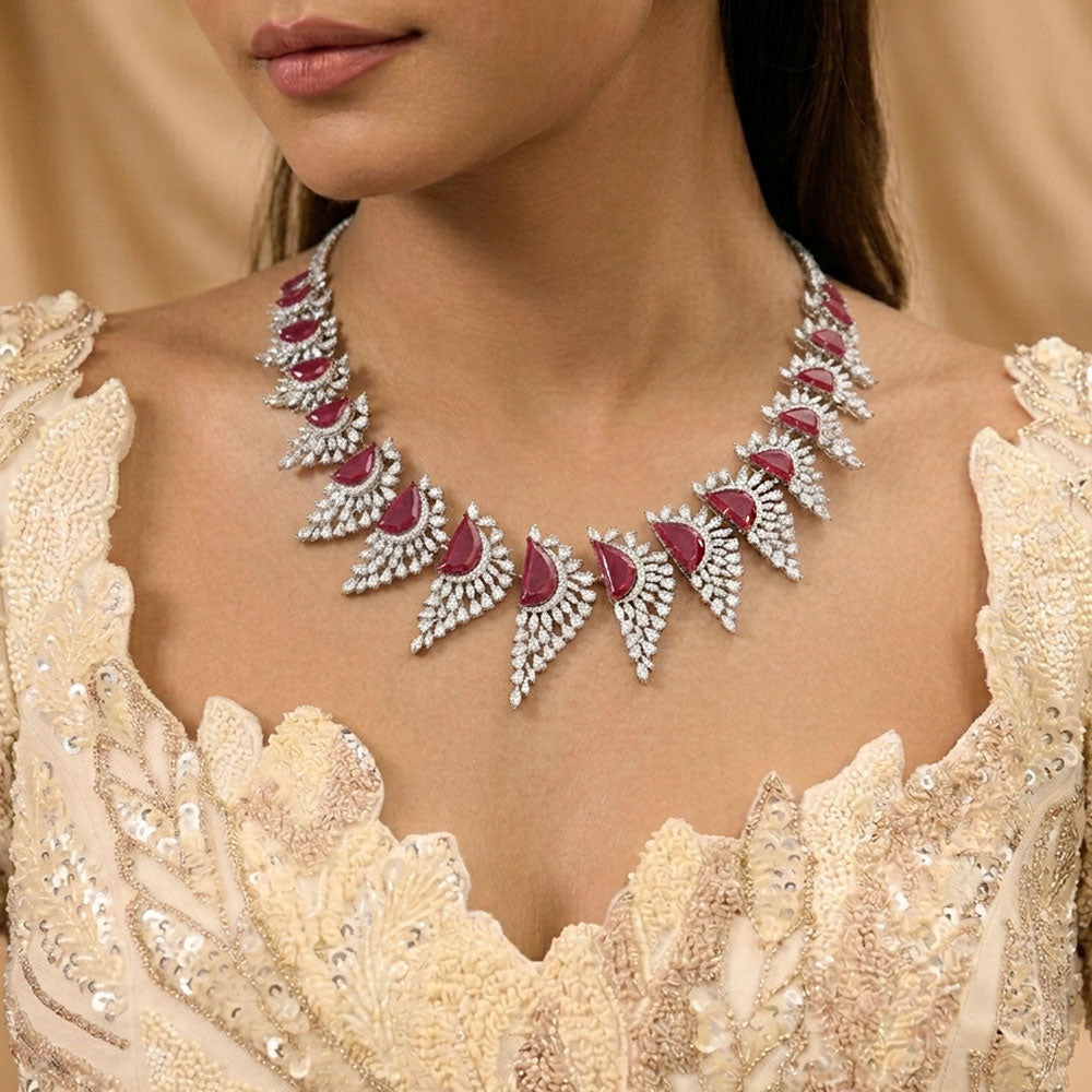 18K White Gold Diamond Necklace - 18.668ct VVS-FG with Colour Stones