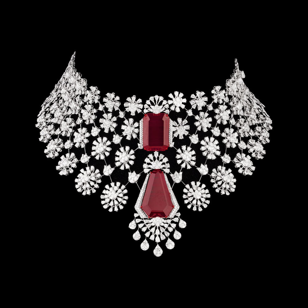 18K White Gold Diamond Necklace - 52.93ct VS-SI-EF with Colour Stones