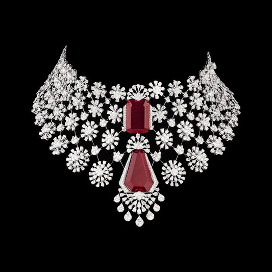18K White Gold Diamond Necklace - 52.93ct VS-SI-EF with Colour Stones