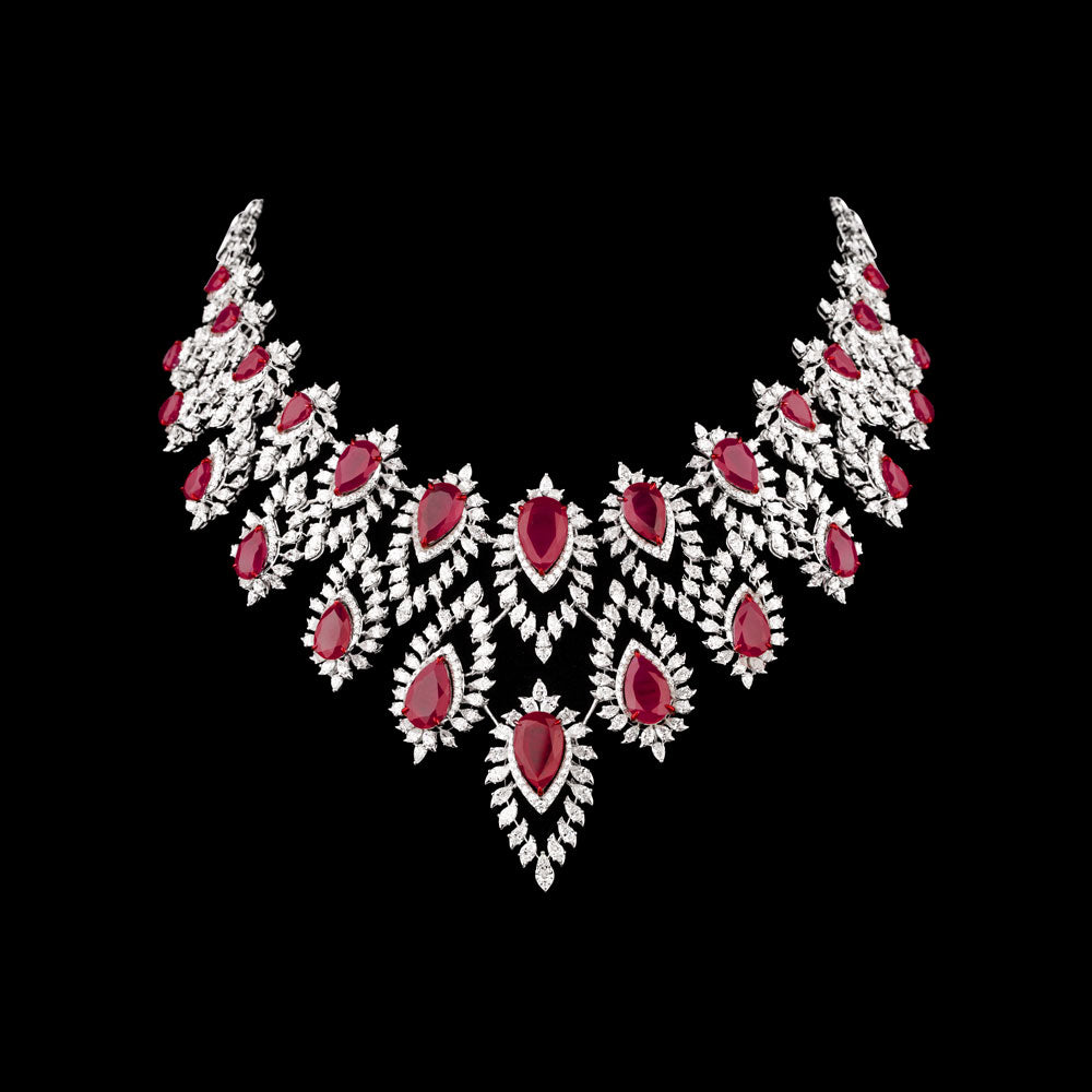18K White Gold Diamond Necklace - 27.69ct VS-SI-EF with Colour Stones
