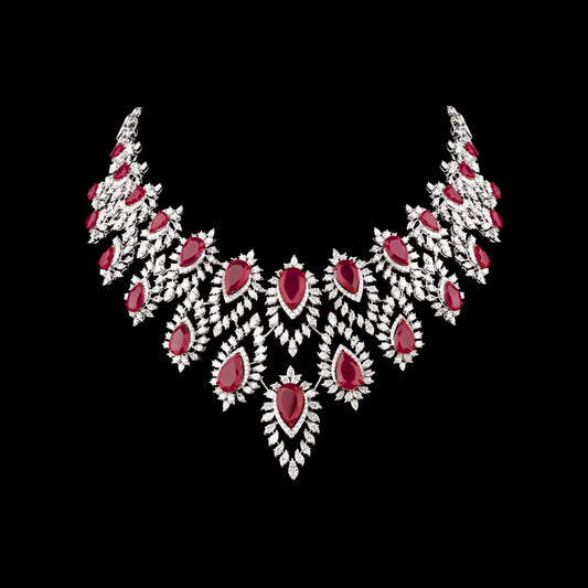 18K White Gold Diamond Necklace - 27.69ct VS-SI-EF with Colour Stones