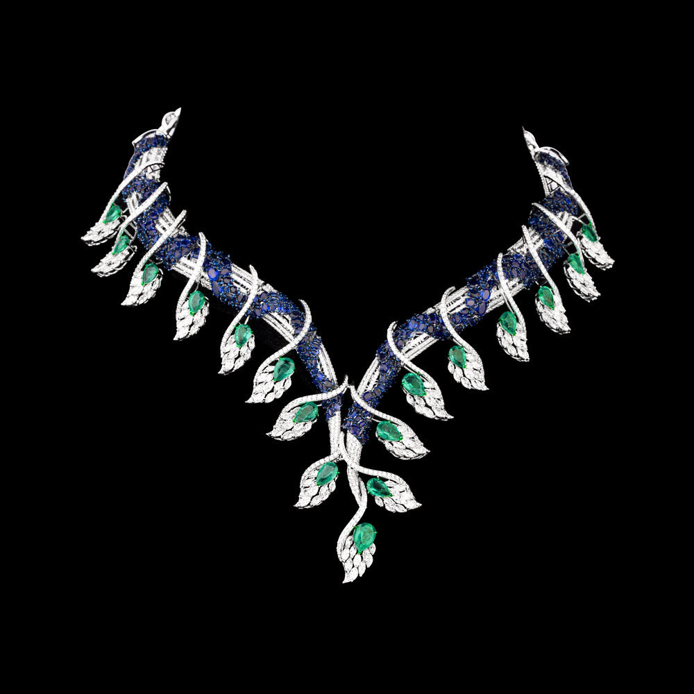 18K White Gold Diamond Necklace - 17.67ct VS-SI-FG with Colour Stones